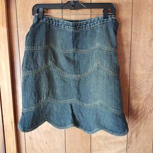 Ivu Jane Denim Skirt Size 6 100% Cotton Tiered Blue Jean Skirt Scalloped Hem